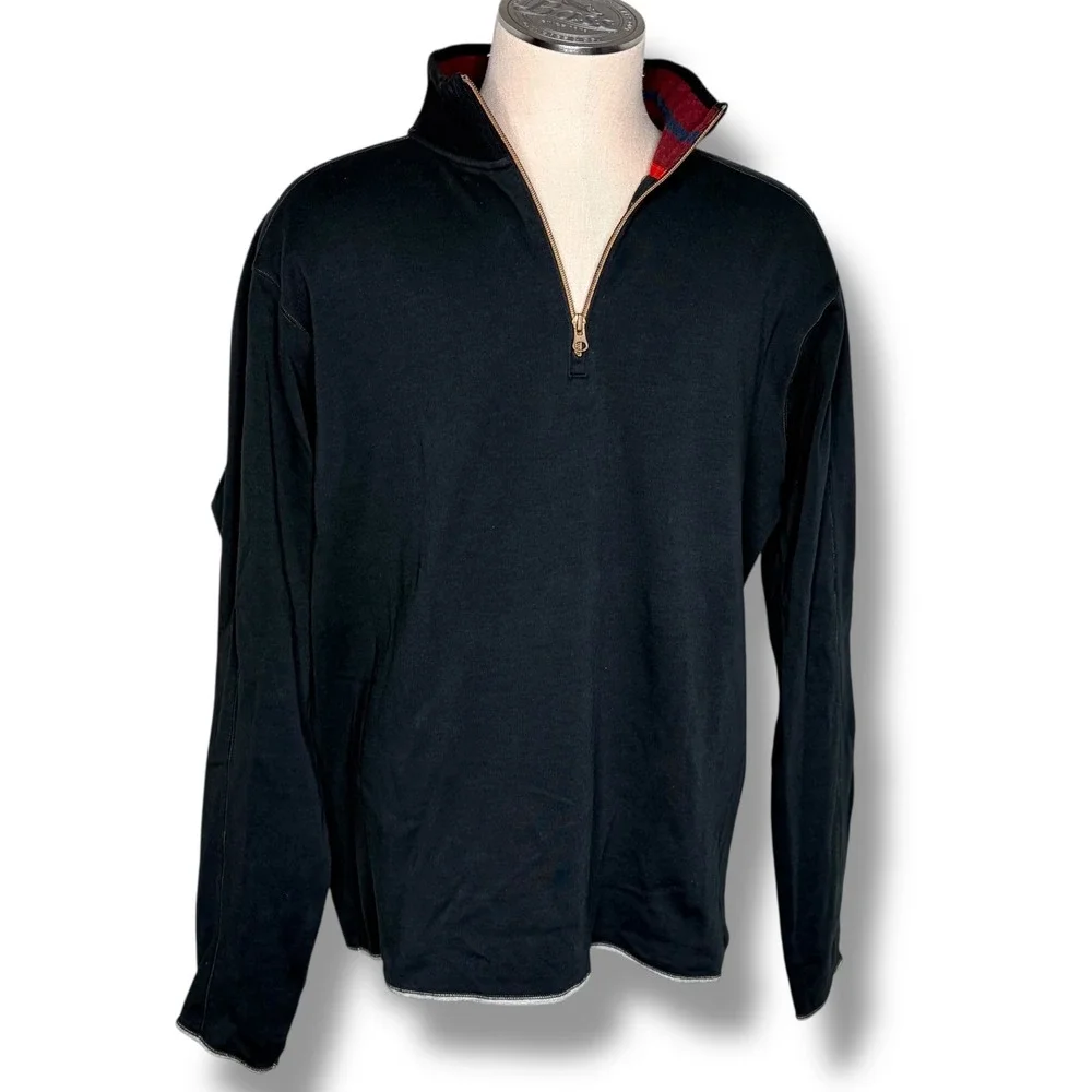 Robert Graham Quarter Zip Pullover‎ XXL Black Cotton Contrast Mock Neck Sweater